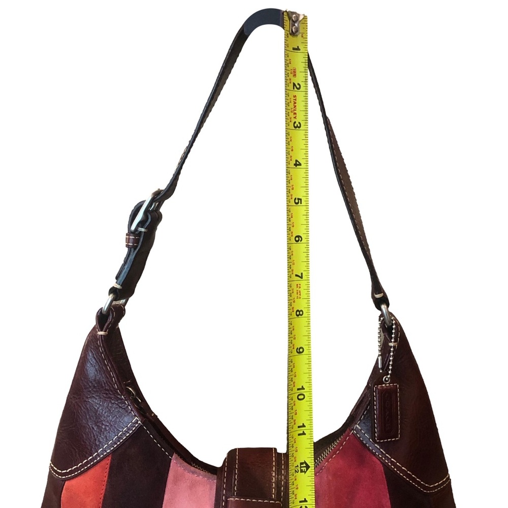 COACH Hampton Patchwork Mosaic Burgundy Leather Brown Suede Top Zip Shoulder Bag - Picture 7 of 17